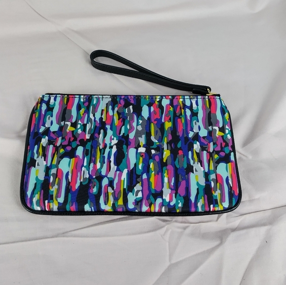 Vera Bradley Black Watercolor Brush Stroke Envelope Wristlet Wallet Clutch Zip - Picture 7 of 13